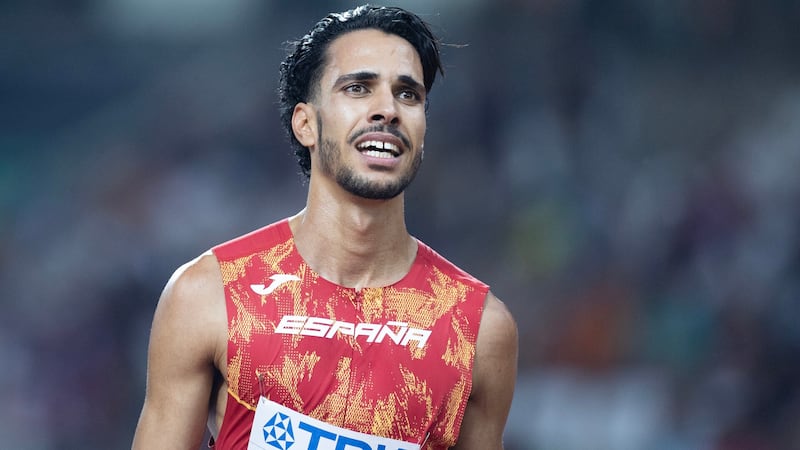 BUDAPEST, HUNGARY: August 27: Mohamed Katir of Spain reacts after his silver medal win in the...