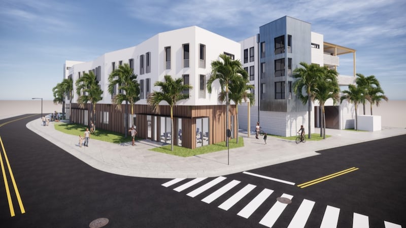 A rendering shows the proposed affordable housing complex along Kawainui Street in Kailua.