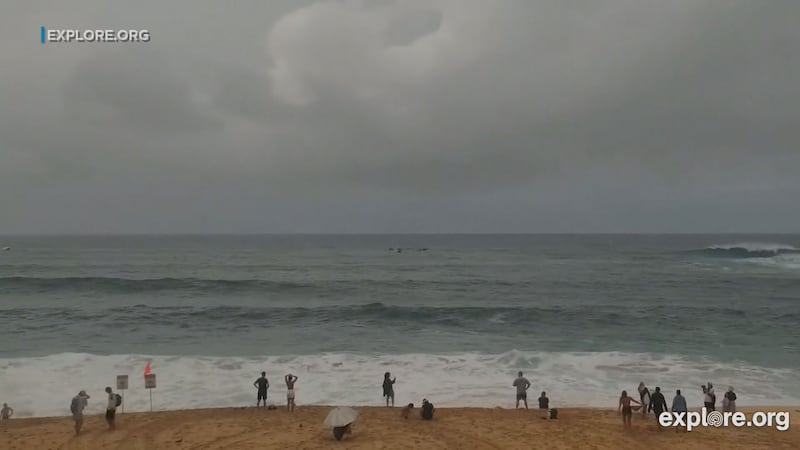 Eddie Aikau Big Wave Invitational opening ceremony at Waimea Bay on Oahu's North Shore