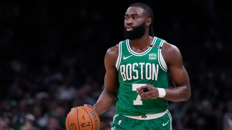 Boston Celtics guard Jaylen Brown (7) during Game 5 of the NBA Finals basketball series,...