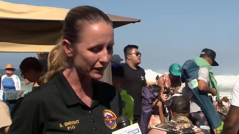 Lifeguards said they rescued 64 people at Waimea Bay on Sunday.