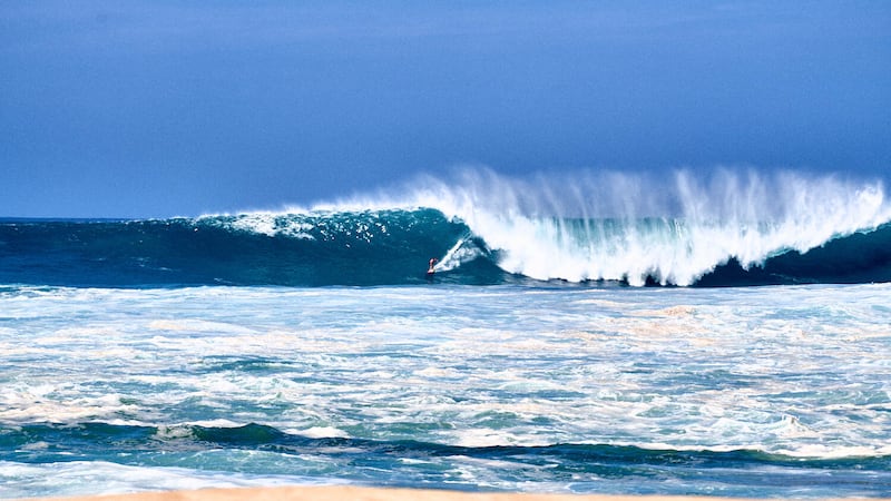 Jake Maki rides monster wave at Eddie Aikau Big Wave Invitational AKA ‘The Eddie’ on January...